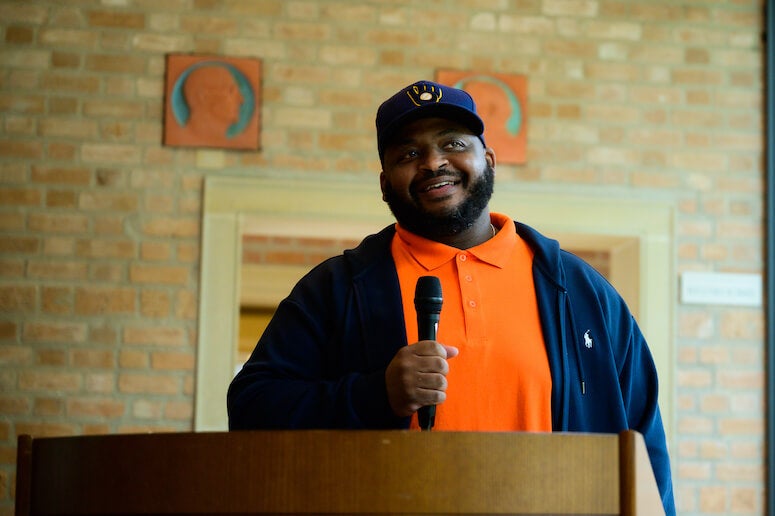 Kiese Laymon at reception in his honor