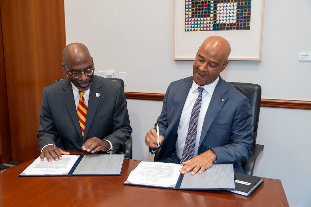 Rice University hosted representatives from Tuskegee University March 27 and 28 to discuss opportunities regarding academic and research collaborations. The two universities signed a memorandum of understanding to pursue such efforts.