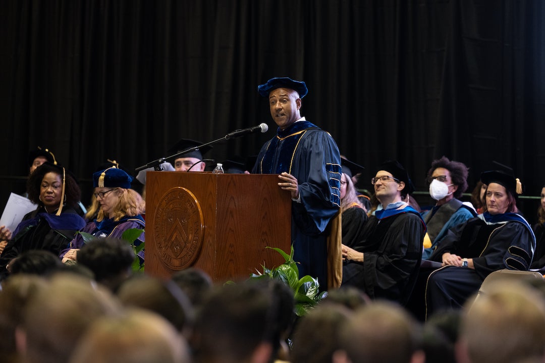 Rice President Reginald DesRoches giving first matriculation speech