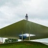 Regular maintenance of James Turrell's “Twilight Epiphany” Skyspace includes spring cleaning, which took place after commencement in May, and requires a cherry picker and a team of pros to ensure the monumental piece of public art remains pristine. (Photos by Jeff Fitlow)